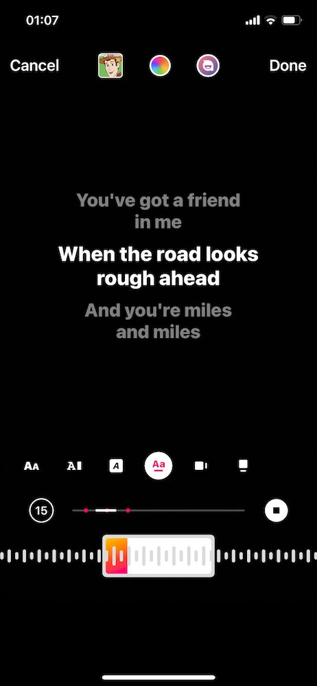 Instagram music lyrics